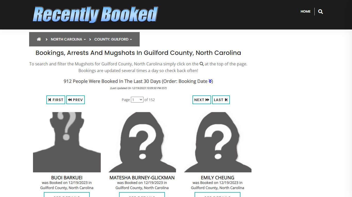 Bookings, Arrests and Mugshots in Guilford County, North Carolina